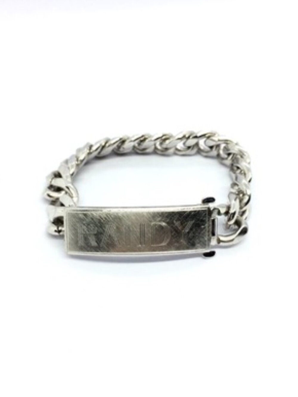 VINTAGE ID BRACELET Slver Tone Curb Chain Randy Name Plate 8 Inch Mens